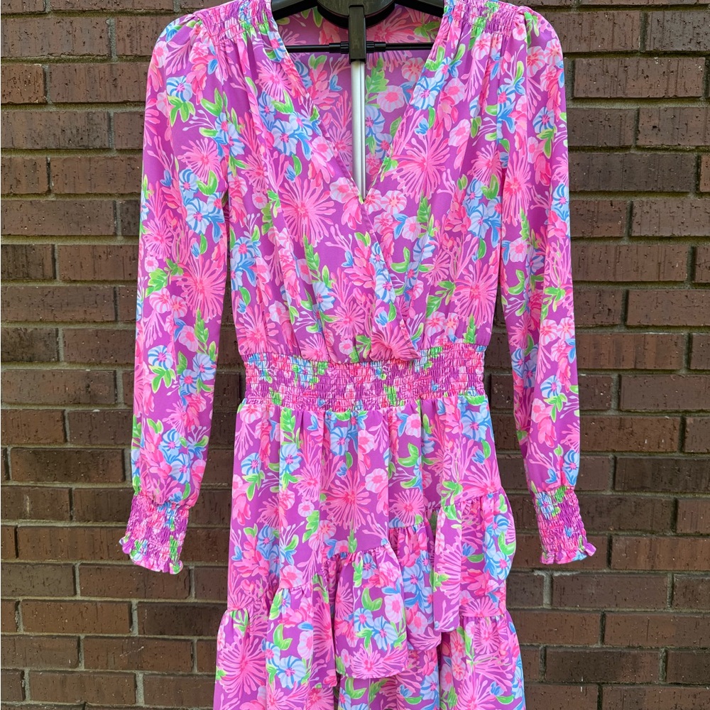 Lilly Pulitzer Cristiana Stretch Dress Size 2 Moms The Word Amethyst Floral EUC